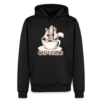 Catpuccino für Katzen und Kaffeeliebhaber Wortwitz - Männer Premium Bio Hoodie - Schwarz - Vorne - Nico (187cm)