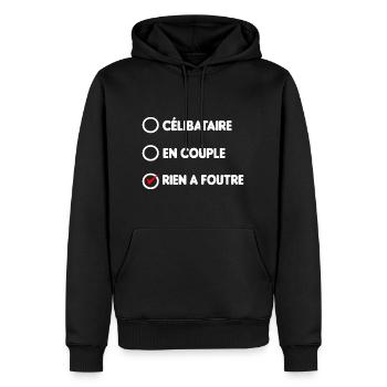 célibataire en couple rien a foutre - Sweat à capuche Premium bio Homme - noir - Devant - Nico (187cm)