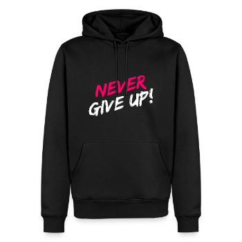 "Never Give Up!" Motivation in pink und weiß - Männer Premium Bio Hoodie - Schwarz - Vorne - Nico (187cm)