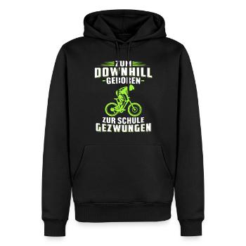 Zum Downhill Geboren Zur Schule gezwungen - Männer Premium Bio Hoodie - Schwarz - Vorne - Nico (187cm)
