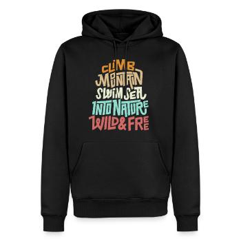 Climb Mountain Swim Sea Nature Wild Free Graphic - Men’s Premium Organic Hoodie - black - Front - Nico (187cm)
