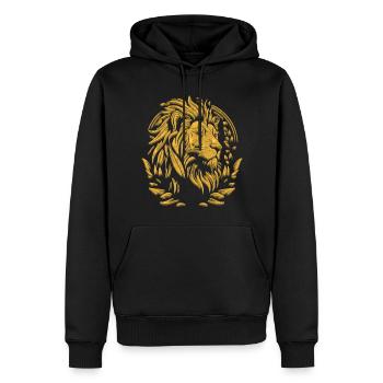 Lion d’or | Tête de Lion Or - Sweat à capuche Premium bio Homme - noir - Devant - Nico (187cm)