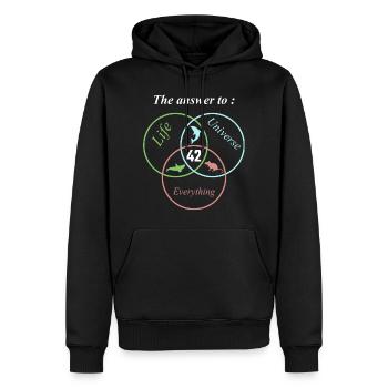 Les 42 réponses à la vie, à l’univers, à tout, à la science - Sweat à capuche Premium bio Homme - noir - Devant - Nico (187cm)
