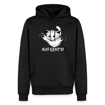 Kitty : « Allons-y ! » saute un jeune chat - Sweat à capuche Premium bio Homme - noir - Devant - Nico (187cm)