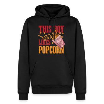 Un garçon aime le pop-corn et les films mangeant - Sweat à capuche Premium bio Homme - noir - Devant - Nico (187cm)