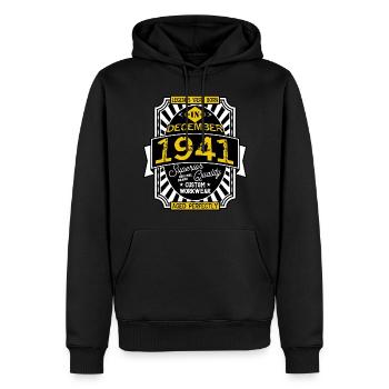 1941 DECEMBER - Sweat à capuche Premium bio Homme - noir - Devant - Nico (187cm)