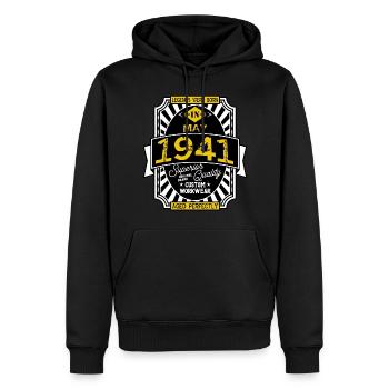 1941 MAY - Sweat à capuche Premium bio Homme - noir - Devant - Nico (187cm)