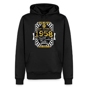 1958 SEPTEMBER - Sweat à capuche Premium bio Homme - noir - Devant - Nico (187cm)