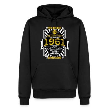 1961 DECEMBER - Sweat à capuche Premium bio Homme - noir - Devant - Nico (187cm)
