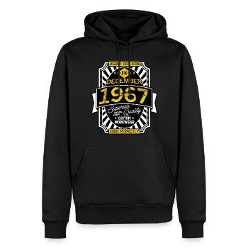 1967 DECEMBER - Sweat à capuche Premium bio Homme - noir - Devant - Nico (187cm)