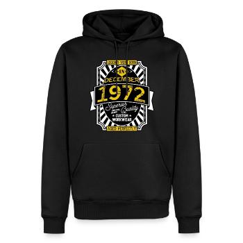 1972 DECEMBER - Sweat à capuche Premium bio Homme - noir - Devant - Nico (187cm)