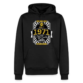 1971 MAY - Sweat à capuche Premium bio Homme - noir - Devant - Nico (187cm)