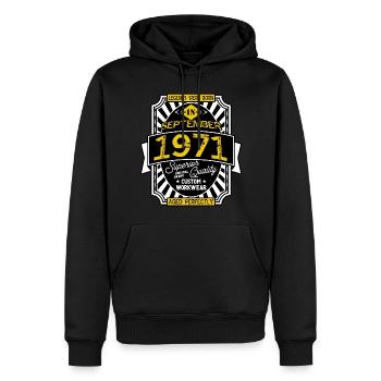 1971 SEPTEMBER - Sweat à capuche Premium bio Homme - noir - Devant - Nico (187cm)