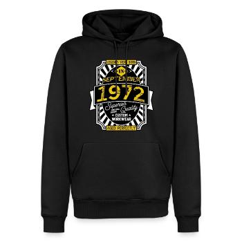 1972 SEPTEMBER - Sweat à capuche Premium bio Homme - noir - Devant - Nico (187cm)