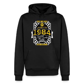1984 JANUARY - Sweat à capuche Premium bio Homme - noir - Devant - Nico (187cm)