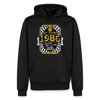 1986 SEPTEMBER - Sweat à capuche Premium bio Homme - noir - Devant - Nico (187cm)
