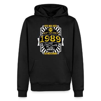 1989 SEPTEMBER - Sweat à capuche Premium bio Homme - noir - Devant - Nico (187cm)