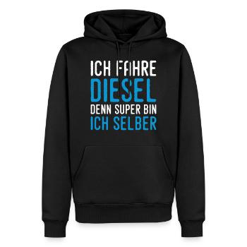 Je conduis diesel parce que je suis super moi-même - Sweat à capuche Premium bio Homme - noir - Devant - Nico (187cm)
