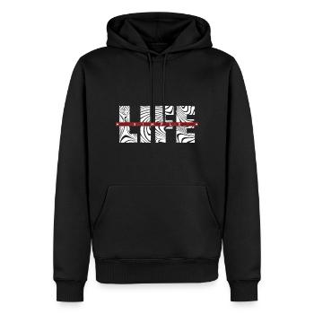 LIFE - SIMPLE - Männer Premium Bio Hoodie - Schwarz - Vorne - Nico (187cm)