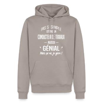 Conducteur de travaux - Sweat à capuche Premium bio Homme - taupe - Devant - Nico (187cm)