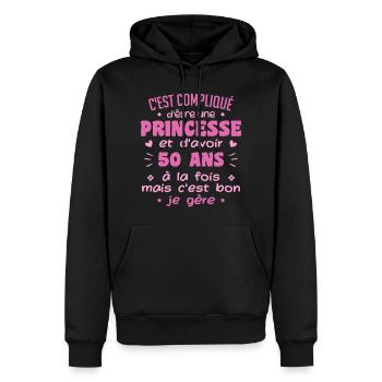 Femme Princesse Anniversaire 50 Ans - Sweat à capuche Premium bio Homme - noir - Devant - Nico (187cm)
