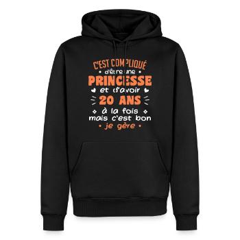 Femme Princesse Anniversaire 20 Ans - Sweat à capuche Premium bio Homme - noir - Devant - Nico (187cm)