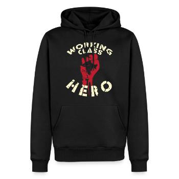 Working Class Hero nur auf schwarz - RAHMENLOS - Männer Premium Bio Hoodie - Schwarz - Vorne - Nico (187cm)