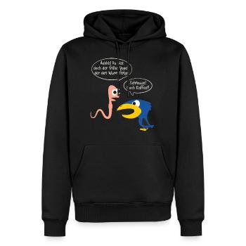 TD - Vogel und Wurm unterhalten sich - Schnauze - Männer Premium Bio Hoodie - Schwarz - Vorne - Nico (187cm)