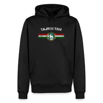 Tajik Flag Shirt - Tajik Emblem & Tajikistan Flag - Men’s Premium Organic Hoodie - black - Front - Nico (187cm)