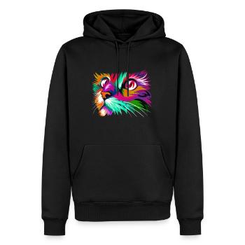 Cat Farben. Abbildung Colorista - Männer Premium Bio Hoodie - Schwarz - Vorne - Nico (187cm)