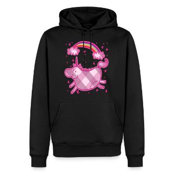 Pummeliges Einhorn Regenbogen Rauten Rosa Geschenk - Männer Premium Bio Hoodie - Schwarz - Vorne - Nico (187cm)