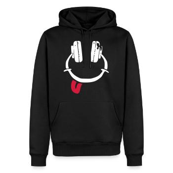 Casque d'écoute - smiley - langue - Sweat à capuche Premium bio Homme - noir - Devant - Nico (187cm)