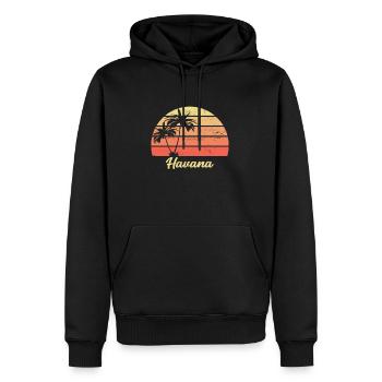 Havana Sonnenuntergang Palme Rot Geschenk Vintage - Männer Premium Bio Hoodie - Schwarz - Vorne - Nico (187cm)
