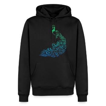 vogel /// peacock /// pfau /// tribal /// dots - Männer Premium Bio Hoodie - Schwarz - Vorne - Nico (187cm)