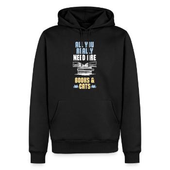 Cadeau drôle de chats et de livres - Sweat à capuche Premium bio Homme - noir - Devant - Nico (187cm)