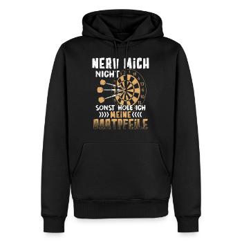Dart Shirt · Darts · Darten · Nerv mich nicht - Männer Premium Bio Hoodie - Schwarz - Vorne - Nico (187cm)