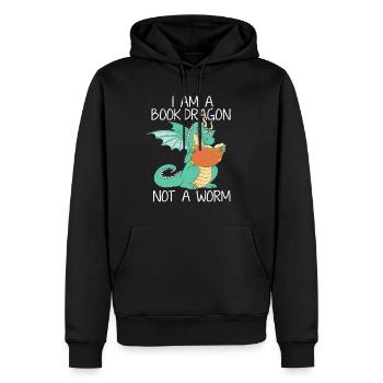 Livre dragon de bibliothèque verme l’ouvrage Lire livre professeur cadeau - Sweat à capuche Premium bio Homme - noir - Devant - Nico (187cm)