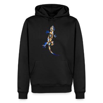 Gecko Fraktal - Männer Premium Bio Hoodie - Schwarz - Vorne - Nico (187cm)