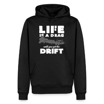 Drift - Männer Premium Bio Hoodie - Schwarz - Vorne - Nico (187cm)