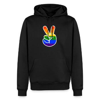 Victory Zeichen LGBT Gay Pride CSD Regenbogen - Männer Premium Bio Hoodie - Schwarz - Vorne - Nico (187cm)