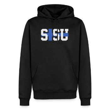 Sisu Finnoise Finnoise Drapeau finlandais - Sweat à capuche Premium bio Homme - noir - Devant - Nico (187cm)