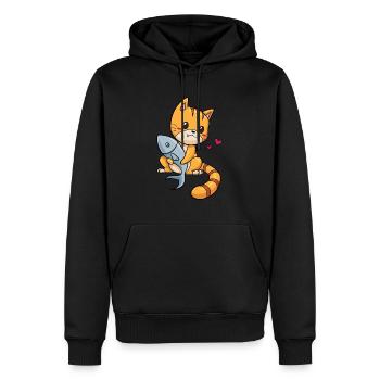 Katze mit Fisch - Männer Premium Bio Hoodie - Schwarz - Vorne - Nico (187cm)
