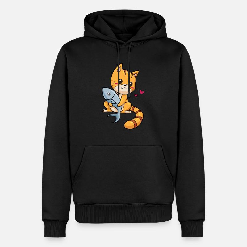 Chat avec poisson - Sweat à capuche Premium bio Homme - noir
