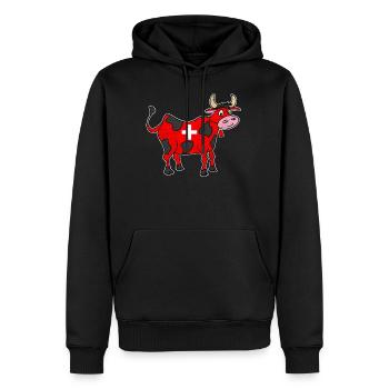 Schweizer Kuh Kreuz süß Geschenk - Männer Premium Bio Hoodie - Schwarz - Vorne - Nico (187cm)