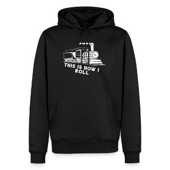 Zug Fahren Eisenbahn Lokomotive Bahnhof Geschenk - Men’s Premium Organic Hoodie - black - Front - Nico (187cm)