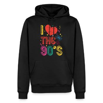 J'aime les années 90 Love the 90`s Party Retro Fun - Sweat à capuche Premium bio Homme - noir - Devant - Nico (187cm)