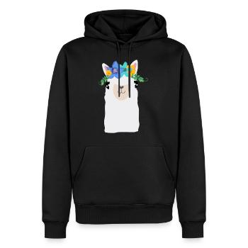 Alpaga avec des fleurs - Sweat à capuche Premium bio Homme - noir - Devant - Nico (187cm)
