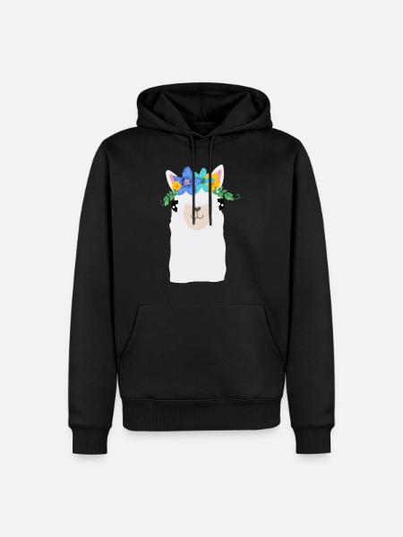 Alpaka mit Blumen - Männer Premium Bio Hoodie - Schwarz