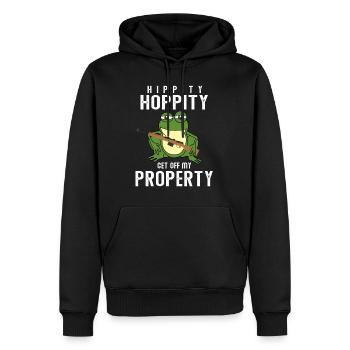 Hippity Hoppity get off my property, Frosch Waffe - Männer Premium Bio Hoodie - Schwarz - Vorne - Nico (187cm)