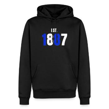 Est. 1887 Blau Weiss Fußball Club (Geschenkidee) - Männer Premium Bio Hoodie - Schwarz - Vorne - Nico (187cm)